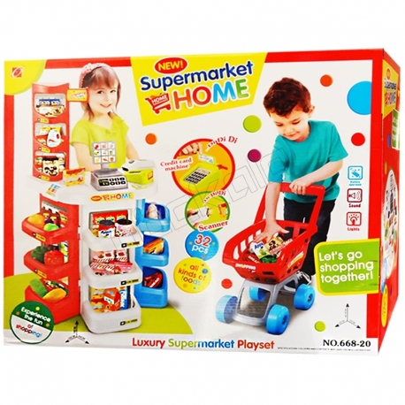ست اسباب بازی سوپر مارکت هوم با چرخ خرید ارجینال خارجی مدل 20-668 HOME Luxury Supermarket Playset