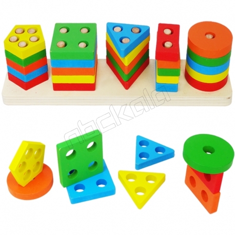 بازی فکری جاگذاری اشکال هندسی چوبی 5 ستونه وودن تویز Wooden toys