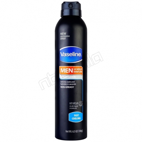اسپری مرطوب کننده وازلین مردانه مدل خنک کننده سریع 24 ساعته 148 گرمی Vaseline Spray Lotion Fast Cooling Men 24h