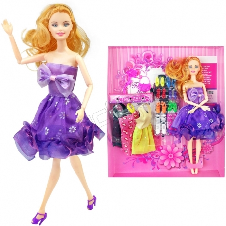 عروسک ست باربی با ست لباس و کفش بنفش Fashion Girl Barbie No.1020