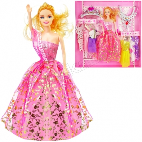 عروسک ست باربی با ست لباس و گردنبند و تاج باربی صورتی Barbie Sweet Queen No.313