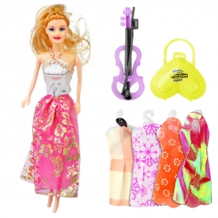 عروسک ست باربی با ست لباس و کیف و ویولن باربی دامن صورتی Beauty Model Barbie No.5588