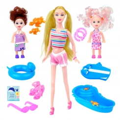 عروسک ست باربی مدل باربی با 2 کودک باربی و استخر باربی Bonnie Pink Summer Time Barbie 6177