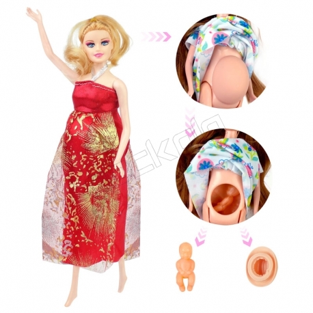 عروسک ست باربی مدل باربی باردار قرمز Fashion Girl Pregnant Barbie No.1006