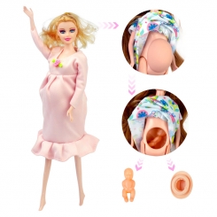 عروسک ست باربی مدل باربی باردار گلبهی Fashion Girl Pregnant Barbie No.1006