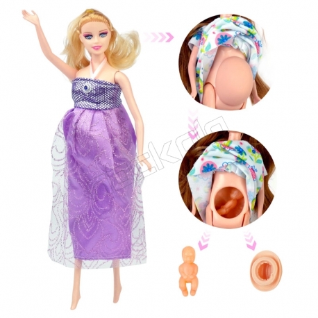 عروسک ست باربی مدل باربی باردار بنفش Fashion Girl Pregnant Barbie No.1006