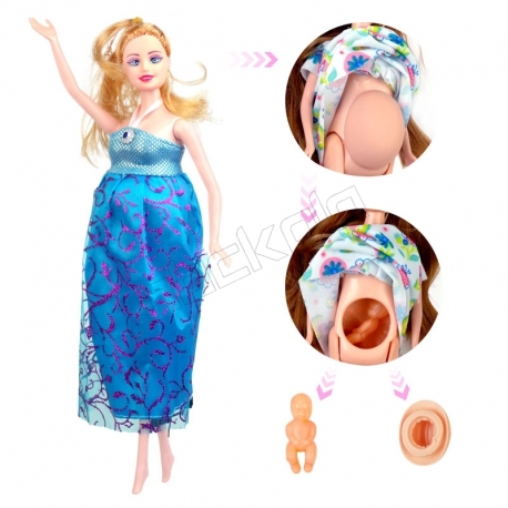 عروسک ست باربی مدل باربی باردار آبی Fashion Girl Pregnant Barbie No.1006