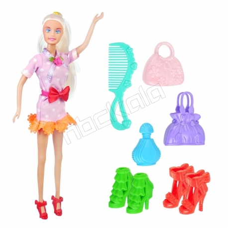 عروسک ست باربی مدل باربی صورتی با کیف و کفش و شانه Barbie Liya Princess Room 2020