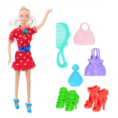 عروسک ست باربی مدل باربی قرمز با کیف و کفش و شانه Barbie Liya Princess Room 2020