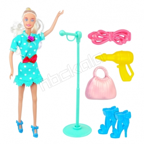 عروسک ست باربی مدل باربی آبی با کیف و کفش و میکروفون Barbie Liya Princess Room 2020