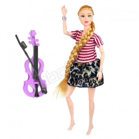 عروسک باربی مو بلند ویولن زن لباس راه راه Barbie Violinist 685