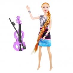 عروسک باربی مو بلند ویولن زن لباس چهار خانه Barbie Violinist 685