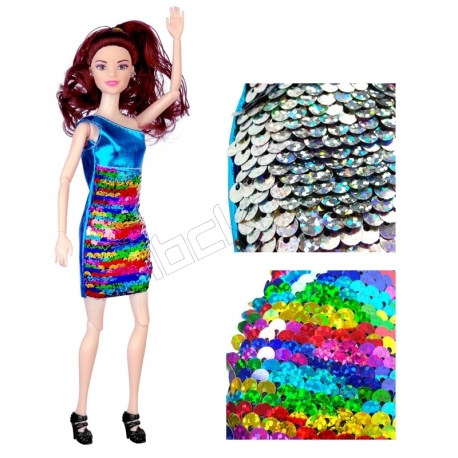 عروسک باربی تمام مفصلی مدل لباس رنگین کمان پولکی Barbie Shining Bright YB193-1