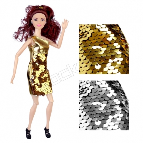 عروسک باربی تمام مفصلی مدل لباس طلایی نقره ای پولکی Barbie Shining Bright YB193-1