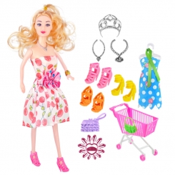 عروسک ست باربی با چرخ دستی خرید مدل لباس آلبالودار Barbie DX517