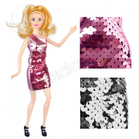 عروسک باربی تمام مفصلی مدل لباس صورتی نقره ای پولکی Barbie Shining Bright YB193-1