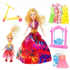 عروسک ست باربی با ست لباس و بچه و تاب و اسکوتر باربی چند رنگ ELEGANT Barbie No.053