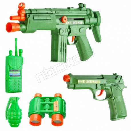 ست تفنگ و کلت ارتشی با بیسیم و نارنجک و دوربین 33860 سبز Force Set Gun Toy MP5 & Beretta