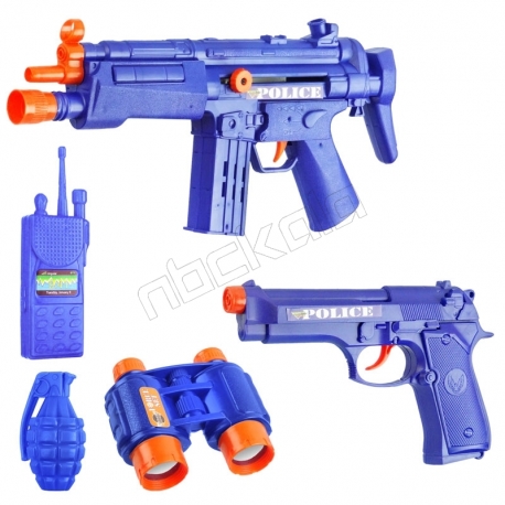 ست تفنگ و کلت پلیس با بیسیم و نارنجک و دوربین 33850 آبی Force Set Gun Toy MP5 & Beretta