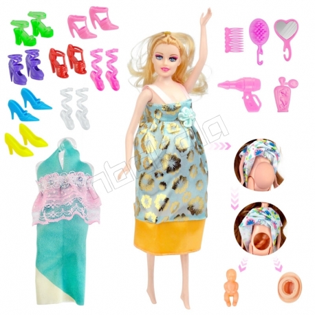 عروسک ست باربی مدل باربی باردار با کفش و لباس Fashion Pregnant Barbie With Shoes No.1005