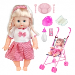 ست عروسک و کالسکه بیبی بورن با لوازم مدل لباس با دامن Baby Born Doll and Pushchair No.MV655