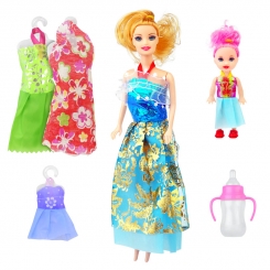 عروسک ست باربی با لباس و شیشه شیر و بچه باربی آبی Briskness Girls Barbie No.2011A