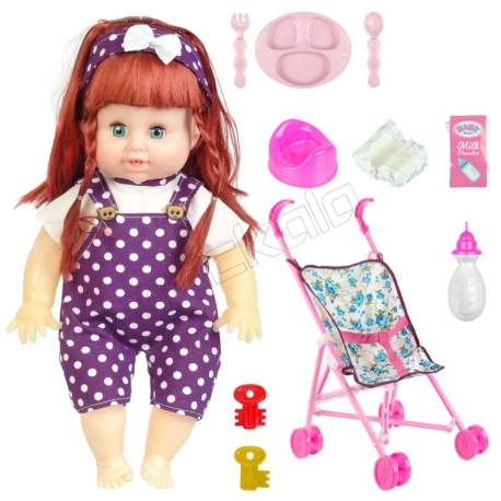 ست عروسک و کالسکه و لوازم عروسک دستشویی کن بی بی بورن - پیش بندی Baby Born Doll and Pushchair No.MV655