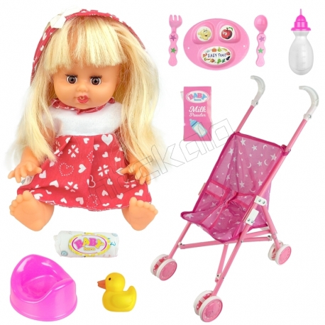 ست عروسک موزیکال بیبی بورن مدل کالسکه دار جیش کن BABY born کد MV655 ارتفاع 33 سانتی متر مجموعه 10 عددی
