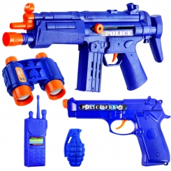 ست تفنگ و کلت پلیس با بیسیم و نارنجک و دوربین آبی Force Set Gun