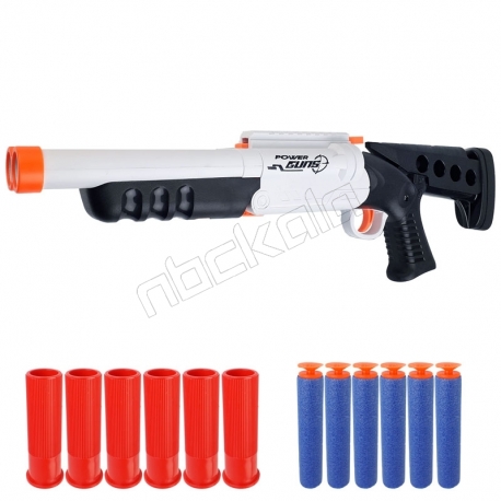 تفنگ پوکه پران دولول بزرگ با قنداق با قابلیت شلیک تیر بادکشی BT Blast Soft Bullet Toy Gun BT2028