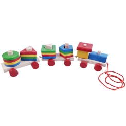 اسباب بازی فکری قطار چوبی مونته سوری سه تکه و بلوک های چوبی جاگذاری بار TOTOYO Three Car Montessori Wooden Train 004
