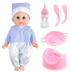 عروسک پسر نوزاد موزیکال جیشی کولان با ست 5 پارچه لوازم عروسک XIN YAN culan Musical Doll 2099A