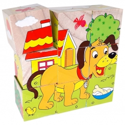 پازل شش وجهی مکعبی چوبی طرح حیوانات اهلی و سگ 9 تکه qiaolinglong animal wooden puzzle