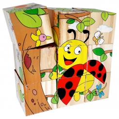 پازل شش وجهی مکعبی چوبی طرح حشرات و کفشدوزک 9 تکه qiaolinglong Insects wooden puzzle