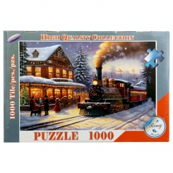 پازل 1000 تکه رینگ طرح نقاشی قطار در شب برفی کد 0356